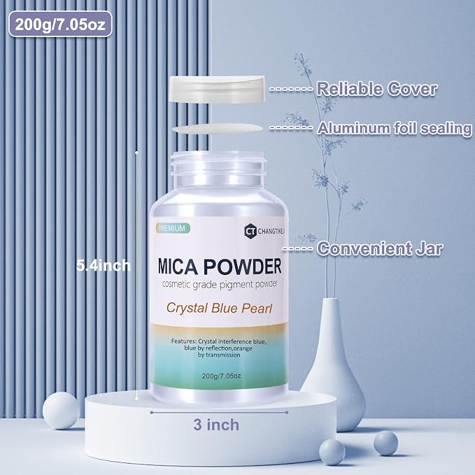 Mica Powder, 7.05OZ（200g）, Crystal Blue Pearl Mica Powder Pigment - Image 3