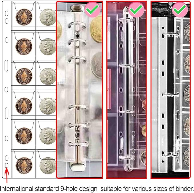 30-Pocket Coin Pages for Collectors, Standard 9-Hole Coin Collection Pages fit - Image 3