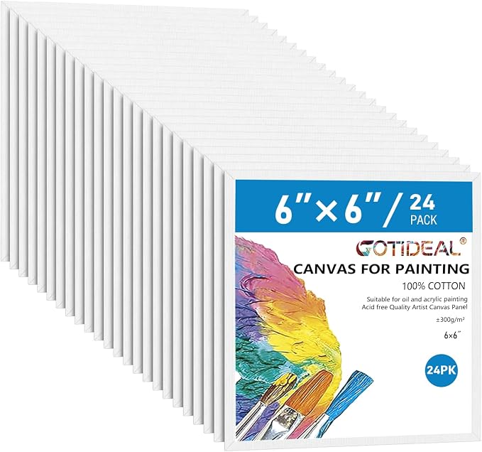 GOTIDEAL Canvases for Painting, 6x6 inch of 24, Professional Primed White Blank by GOTIDEAL