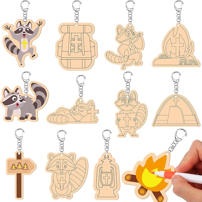 RattanView 24 Pcs Camp Craft Color Your Own Religious Camping Keychains DIY by RattanView