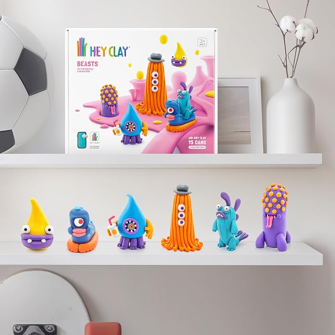 HEY CLAY - Beasts Set-Colourful Modeling Kids-Air Dry Clay Kit 15 cans and - Image 9