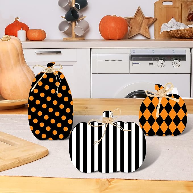 Whaline 3Pcs Unfinished Fall Pumpkin Wooden Cutout - Image 6