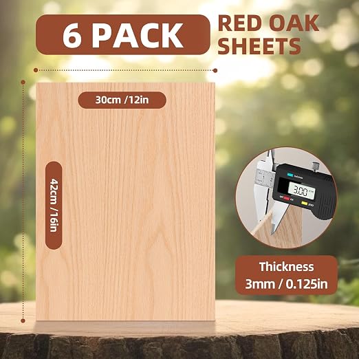Rowood 6 Pack Oak Plywood Sheets 1/8, 3mm Thin Unfinished Craft Wood - Image 2