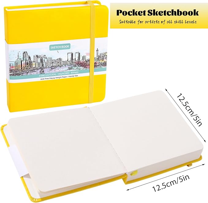 Prudiut Hardcover Pocket Sketchbook, 98lb/160gsm Heavyweight Tiny Sketch Book - Image 2