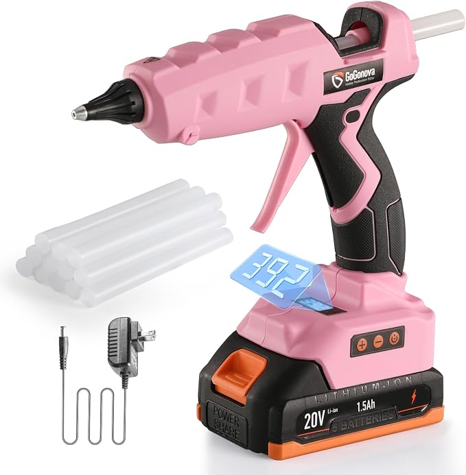 Full Size Cordless Glue Gun, GoGonova 20V Temp Adjust LCD Digital Display Fast by GoGonova
