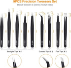 kaverme 9PCS Precision Tweezers Set, Upgraded Anti-Static Stainless Steel of - Image 2