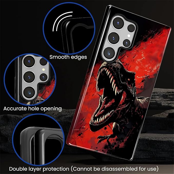 for Samsung Galaxy S24 Ultra Case, Cool Dinosaur Red Black Pattern Glossy 2 in - Image 5