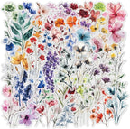 50-Pack Transparent Waterproof Watercolor Wildflower Flower Scrapbook Stickers by YOKSAS