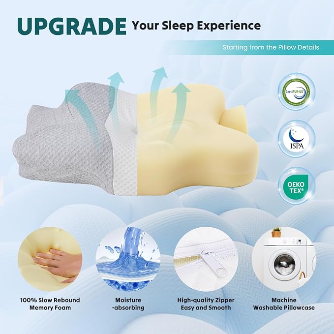 DUMOS Cervical Neck Pillow for Sleeping, Cooling Ergonomic Memory Foam Pillow - Image 5