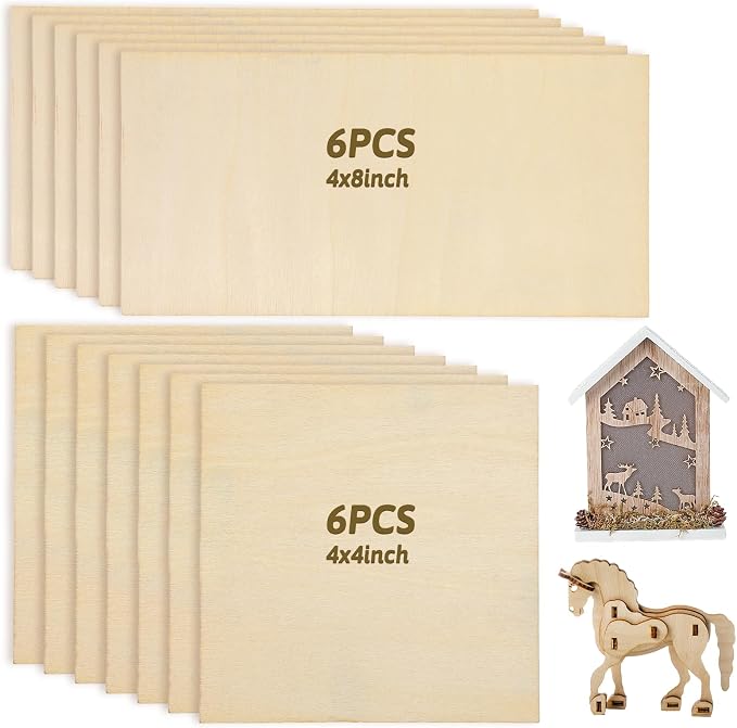 12PCS Balsa Wood Sheet, 2mm 4x8in and 4x4in Thin Unfinished Wood Boards Plywood by Unknown