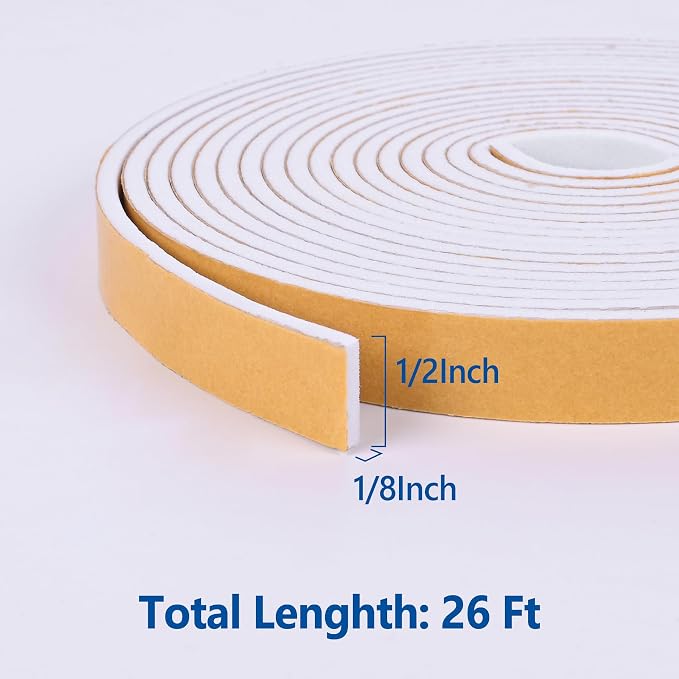 Kikerike Self Adhesive Foam Tape Weatherstrip 1/2in x 1/8in x 26Ft High Density - Image 2