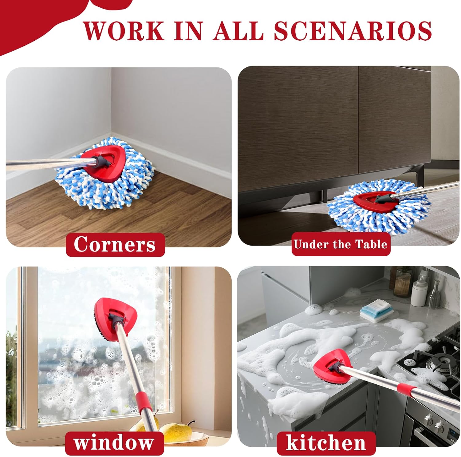 6 Pack Spin mop Replacement Head, Spin mop Scrub Brush,Microfiber Mop Refills, Easy to Replace,for Bathroom,Kitchen,Tub and Tile,Easy Cleaning,Suitable for Ocedar RinseClean 2-Tank System Spin Mop (G)