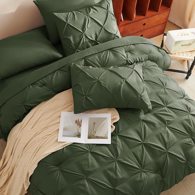 CozyLux California King Comforter Set Olive Green - Image 4