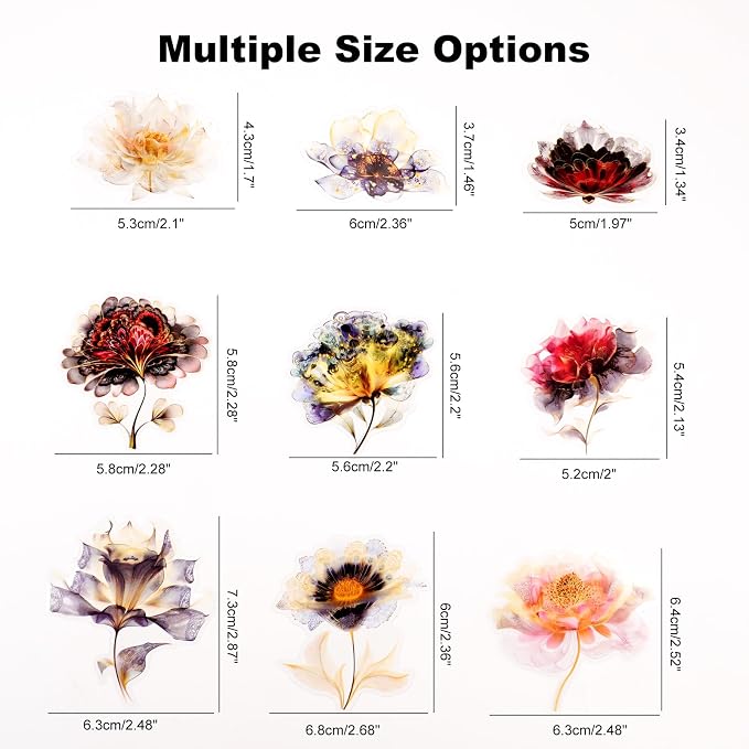 90PCS Flower PET Stickers, Waterproof Transparent Floral Designs - Image 3