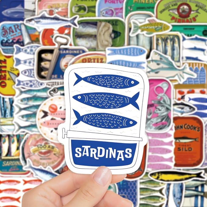 50 Pcs Vintage Sardine Fish Can Stickers, Retro Seafood Tin Label Ocean Fish - Image 4