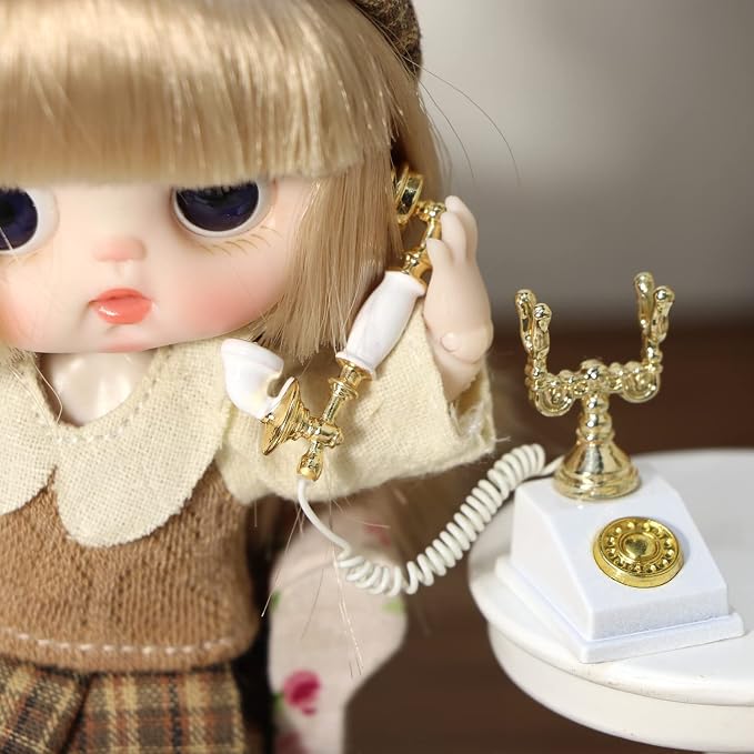 Dollhouse Telephone 1:12 Miniature Vintage Rotary Phone Model Desk Decoration - Image 4