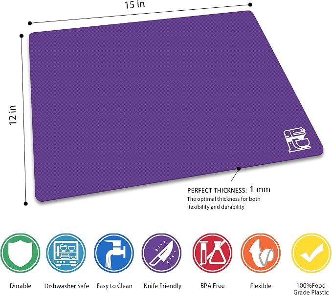 ZVP Flexible Plastic Cutting Board Set of 5 Gradient Color, Colorful Chopping - Image 3
