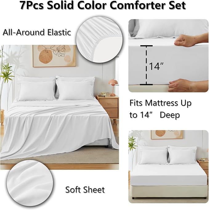 CozyLux Full Comforter Set White, 7 Pieces Bed in a Bag Soft Bedding Comforter - Image 5