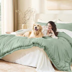 Andency Sage Green Tassel Comforter Set Full, 3 Pieces Boho Farmhouse Shabby - Image 3