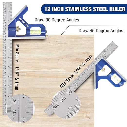 WORKPRO Aluminum Alloy Carpenter Square and Zinc-Alloy Square Ruler Set - 7 in. - Image 4
