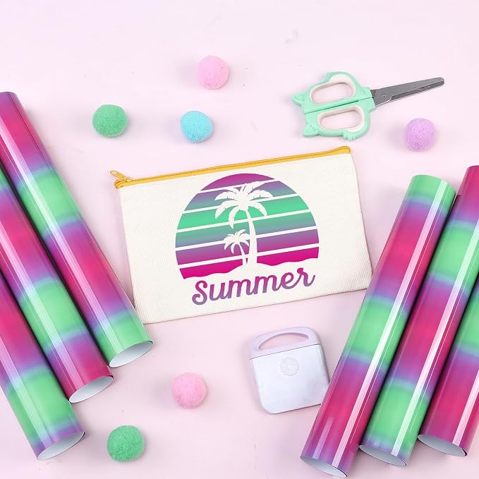 Tintnut Green Pink Gradient Heat Transfer Vinyl, Ombre pattern, PU HTV Sheets - Image 4