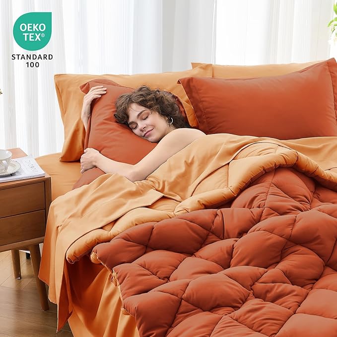 MUXHOMO 7 Pieces California King Comforter Set, Reversible Bed in a Bag Cal - Image 4