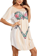 Ekouaer Women's Bikini Shirt Cover Up Short Sleeve Cute Bikini Print Cover-Up - Image 3