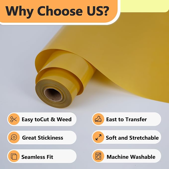 RENLITONG Golden Iron on Vinyl 12Inch by 13ft Roll Heat Transfer Vinyl - Image 3