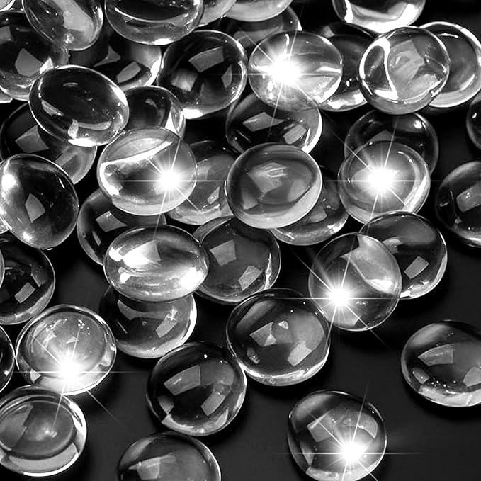 2LB Clear Flat Glass Marbles for Vases, Gemstone Beads Vase Filler Decorative by RUOJAS