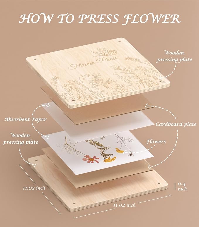 Wakhow Flower Press Kit – 11" x 11" Large Wooden Flower Presser - Image 6