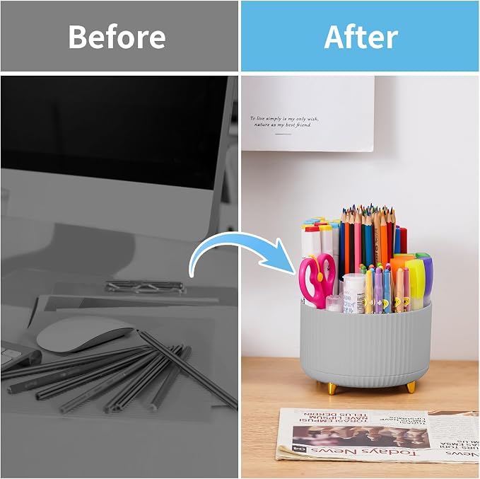 Marbrasse Desk Organizer, 360-Degree Rotating Pen Holder, Desk Organizers and - Image 7