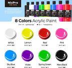 Nicpro 8 Colors Large Bulk Acrylic Paint Set, Rich Pigments, Non Toxic Craft - Image 2