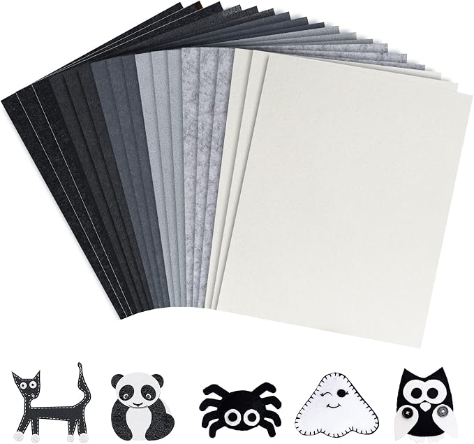 Whaline 18Pcs Black Gray White Felt Fabric Sheets Assorted Soft Thick Craft by Whaline