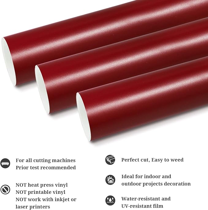 TECKWRAP Permanent Adhesive Vinyl 12" x 10ft, Matte Wine Red - Image 2
