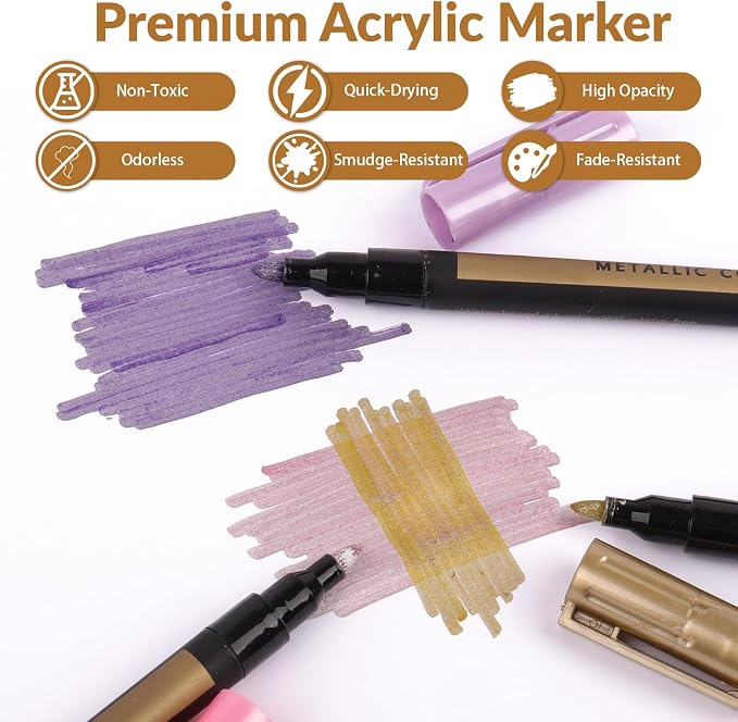 10 Color Metallic Markers, Glitter Metallic Acrylic Paint Pens, Permanent - Image 4