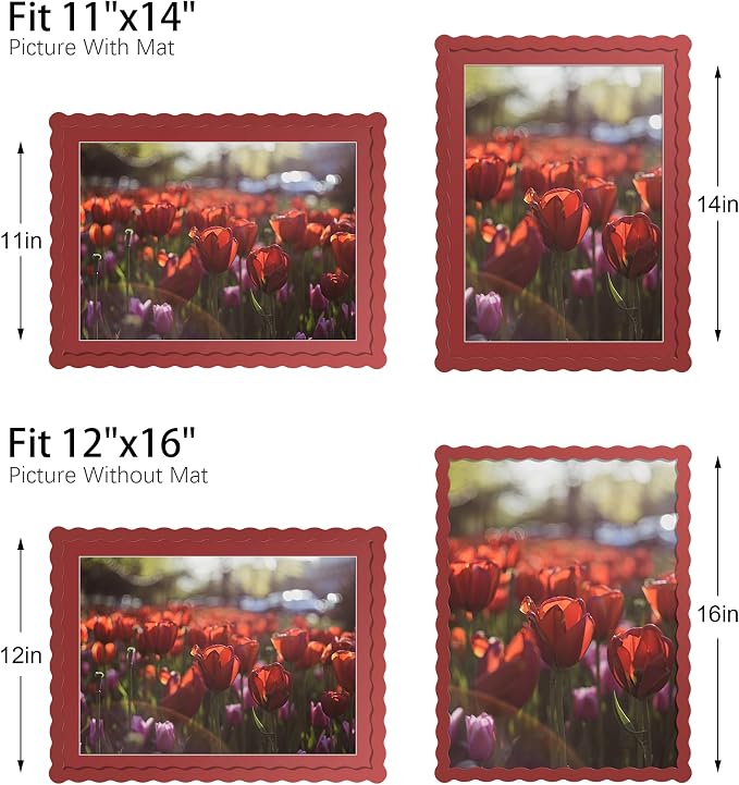 12x16 Picture Frame with Mat for 11x14, Wavy Edge Wooden Real Glass Photo Frame - Image 3