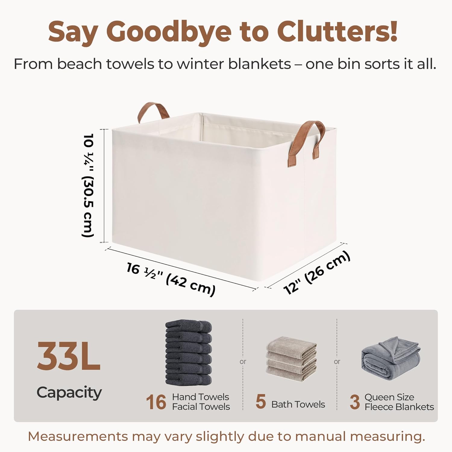 StorageWorks Storage Bins, Shelves Baskets for Organizing, Large Fabric Closet Organizers with Handles, Metal Frame, Natural Color, 2-Pack