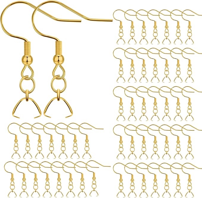 Earring Hooks 50 PCS/25 Pairs, Stainless Steel Golden Ear Wires Fish Hooks by MENKEY