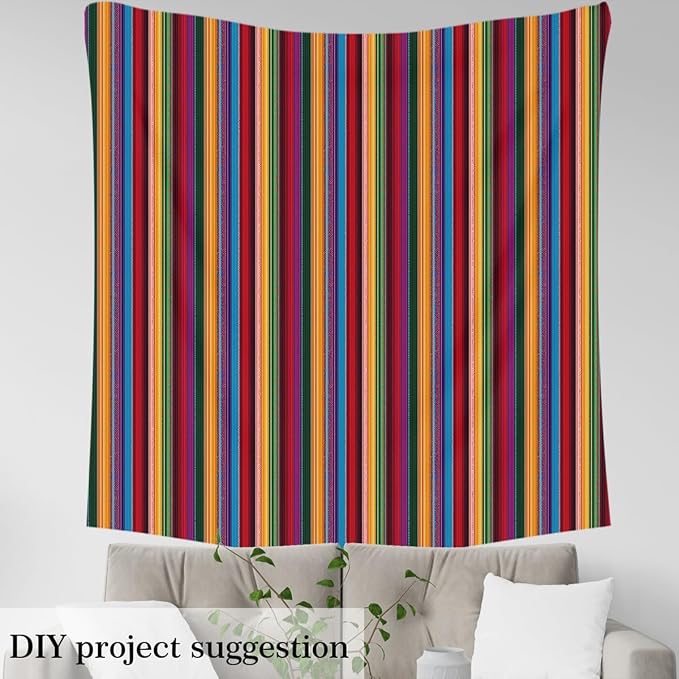 Mexican Style Fabric by The Yard, Rainbow Stripe DIY Art Fabric, Neon Checkers - Image 4