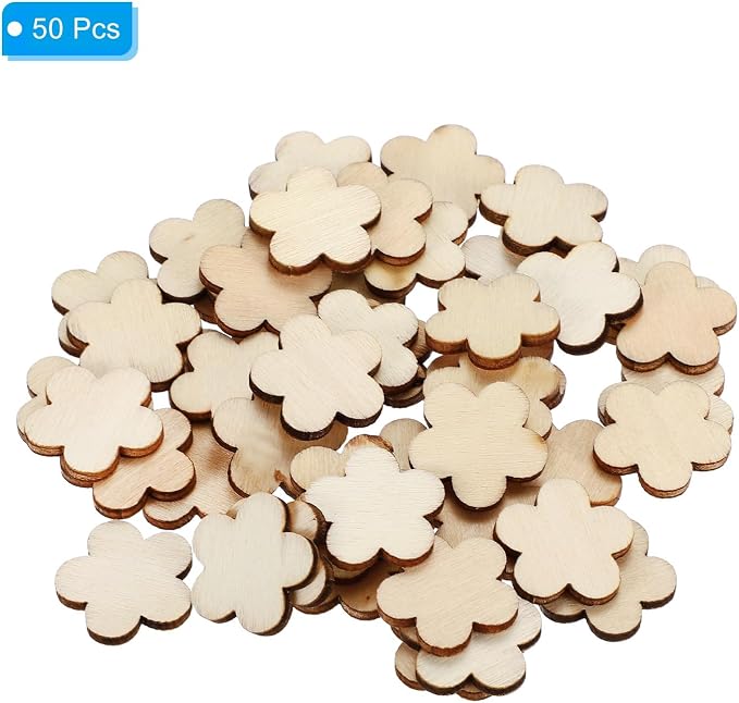 PATIKIL 20mm Wooden Flowers, 50 Pack Unfinished Wood Flowers Blank Wooden - Image 3