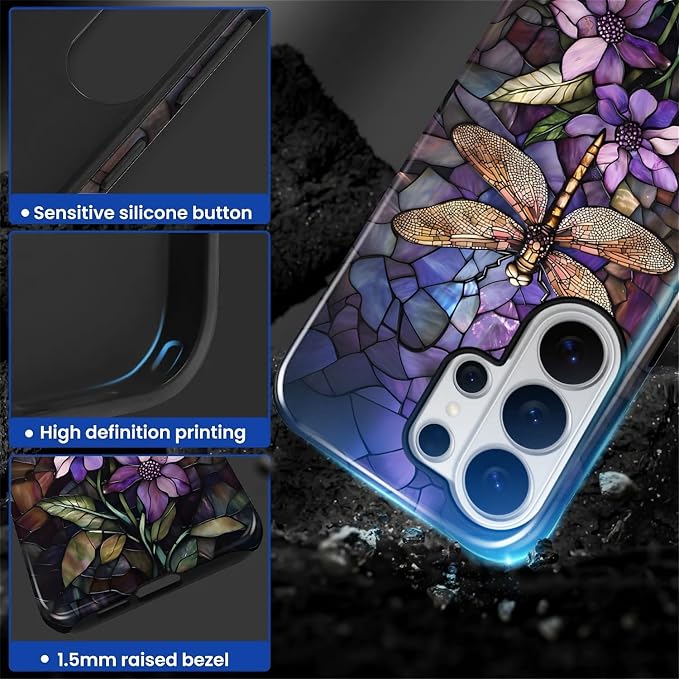 for Samsung Galaxy S26 Ultra Case, Stained Glass Dragonfly Pattern Glossy 2 in - Image 3