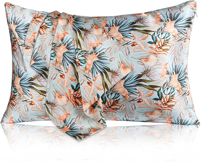 MANSPHIL Tropical 100% Silk Pillowcases Queen Size, 22 Momme Mulberry Silk by MANSPHIL