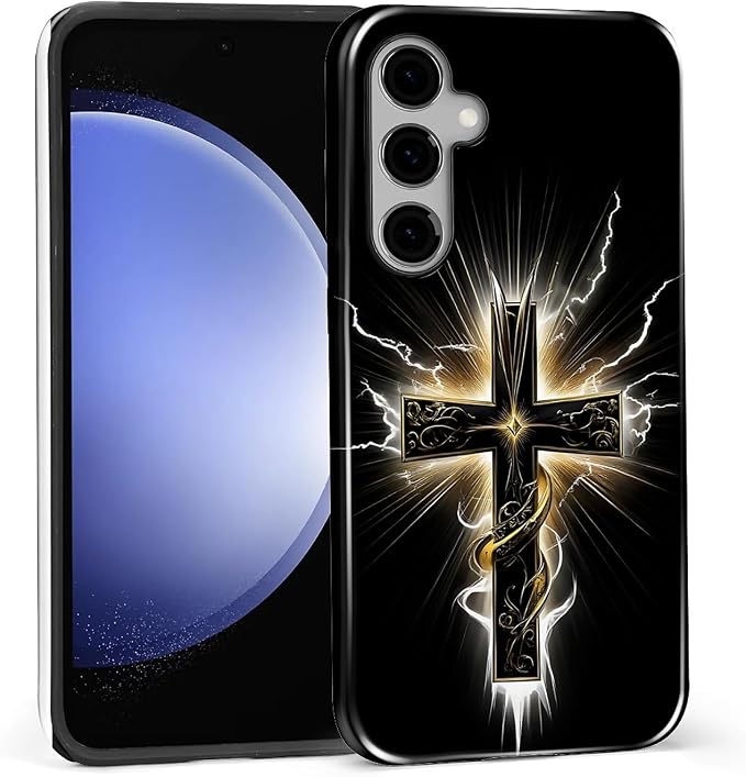 for Samsung Galaxy S25 FE Case, Cool Cross Pattern Glossy 2 in 1 Shockproof - Image 3