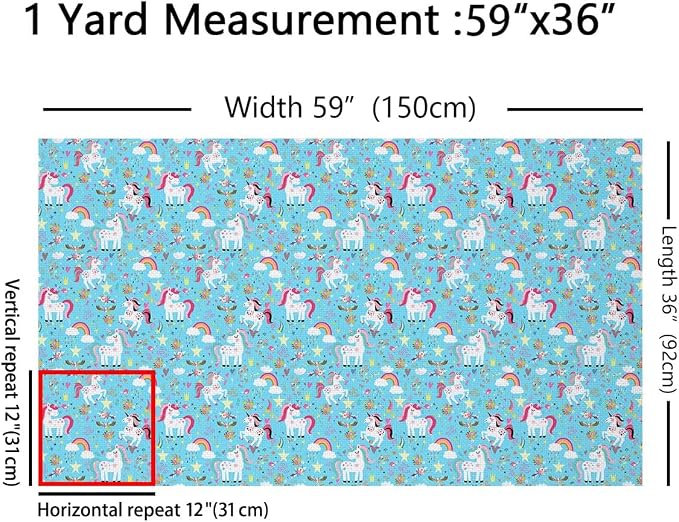 Kids Cartoon Unicorn Fabric by The Yard, Kawaii Unicorns Animals Fabrics - Image 2