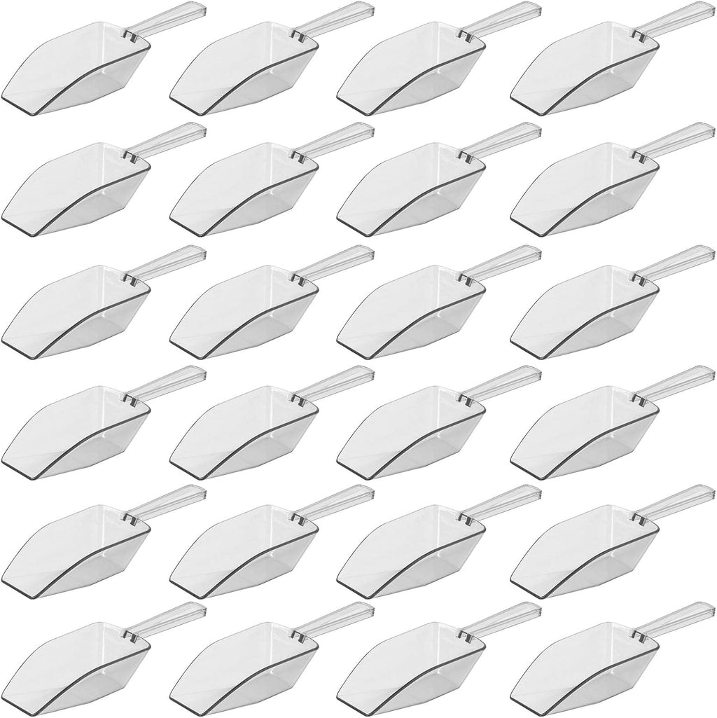 Clear Mini Plastic Acrylic Scoops 24 Pcs | 5.5” Kitchen Scoop | Wedding Desserts | Candy Buffet, Ice Cream, Protein Powders, Coffee, Tea, Flour (24 Pack, 5.5")