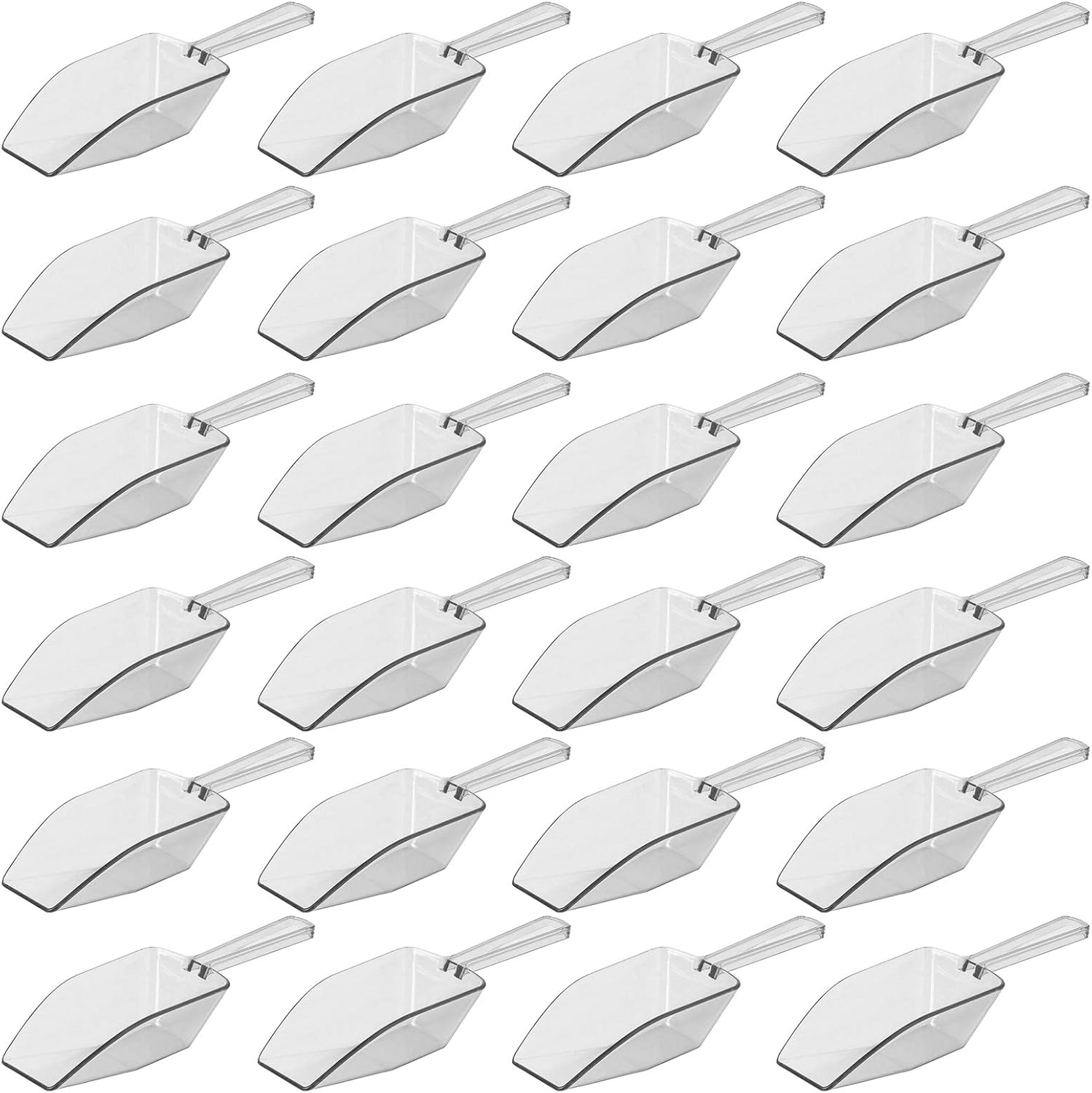 Clear Mini Plastic Acrylic Scoops 24 Pcs | 5.5” Kitchen Scoop | Wedding Desserts | Candy Buffet, Ice Cream, Protein Powders, Coffee, Tea, Flour (24 Pack, 5.5")