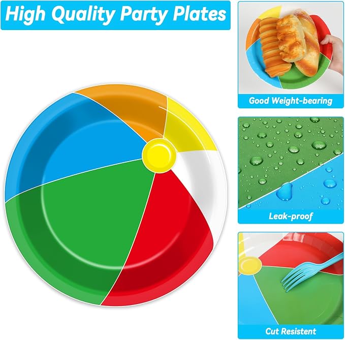 Qyeahkj 50 Guests Beach Pool Ball Party Plates and Napkins Tableware Set Summer - Image 3