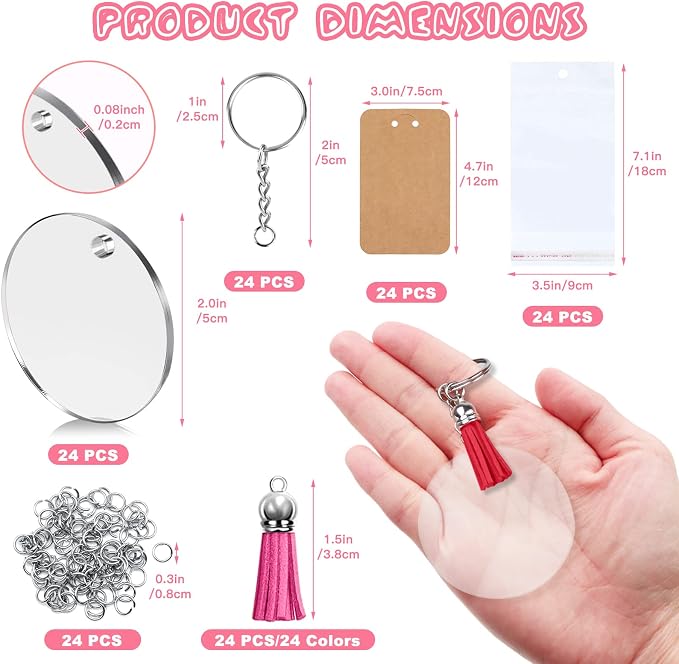 ZOCONE 144 PCS 2 INCH Acrylic Keychain Blanks Set, Display Card, Packing Bag - Image 2