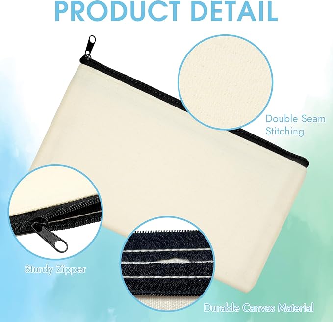 PEASUG Canvas Pencil Pouch, 12 Pack Blank Canvas Zipper Pouch Makeup Bag Bulk - Image 3