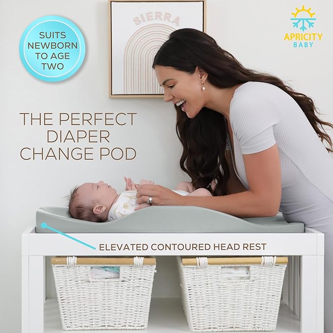 Apricity Baby Diaper Changing Pad – Waterproof Wipe-Clean Foam Changing Mat with Raised Sides, Non-Slip Base & Portable Design, Extra-Large 31.5” × 19.7” for Newborn to Toddler (Sage)